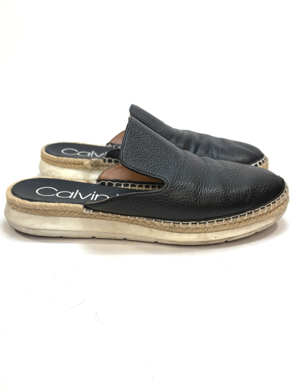 Calvin Klein Black Leather Slip-On Espadrille Mules | 7.5 - Picture 2 of 9